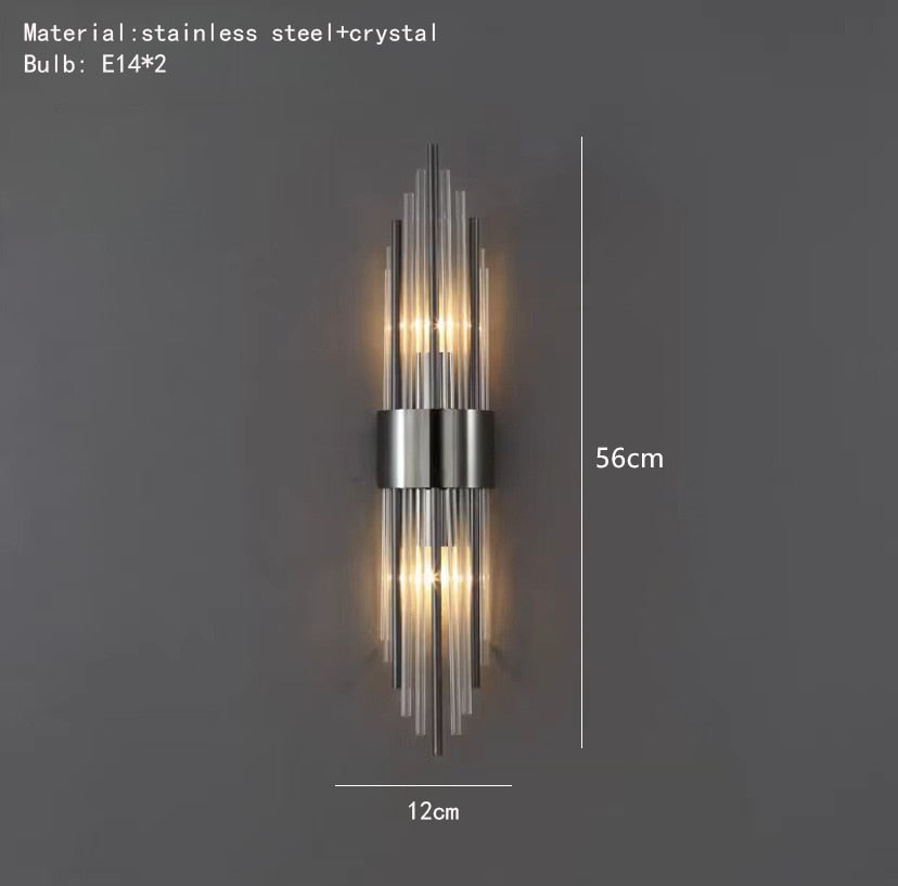 Clear Crystal LED Wall Lamp E14 Bulb Stainless Steel Wall Lights For Foyer Bedroom Aisle Dining Room Gold Black Sconces