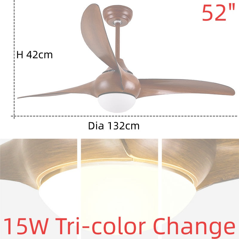 52 Inch Lamp Ceiling Fans Light with Remote Control Included 3 Color Change ABS Blade Silent Copper Motor