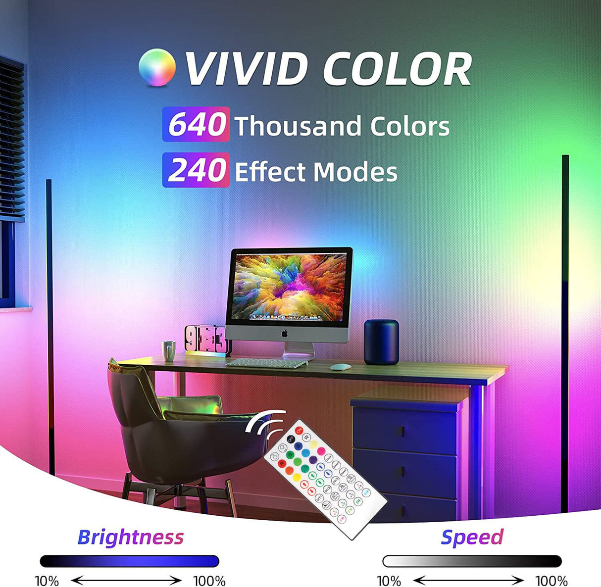59 inch Corner Floor Lamp Dimmable APP Control Standing Lamps Remote LED RGB Light for Bedroom Decor Living Room Indoor Lighting