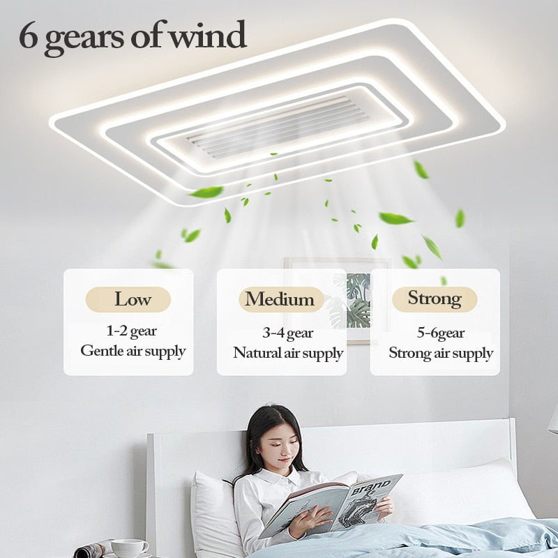 Modern Full Spectrum Bladeless Ceiling Fan Lamps Dimmable With Remote Control 6 Gears Indoor LED Lighting Bedroom Living Room