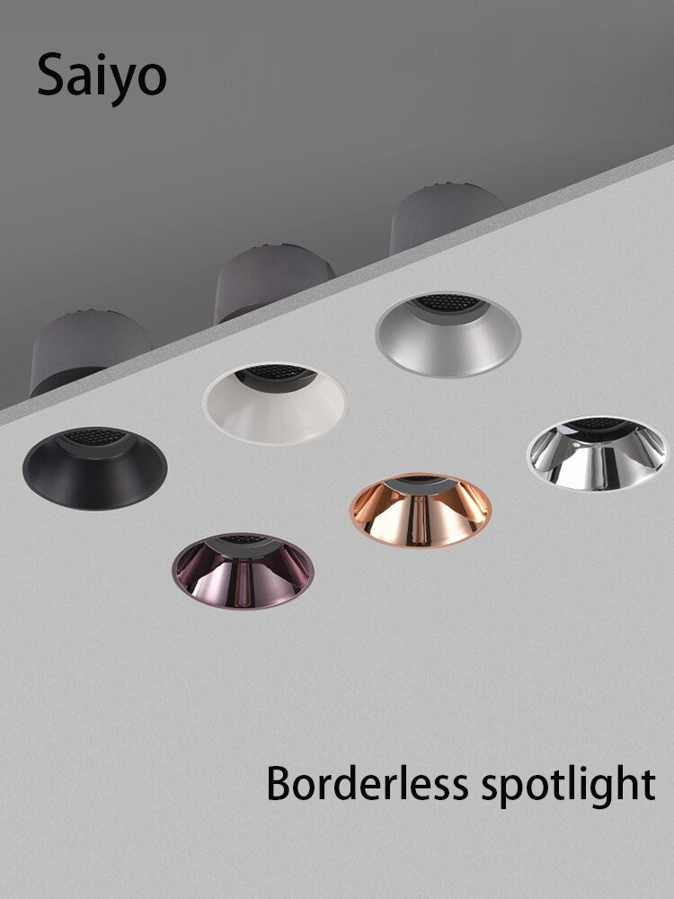 Saiyo LED Borderless Spotlight COB 5W 7W 12W Embedded Anti-glare Trimless  Aluminum Recessed Downlight 85-265V