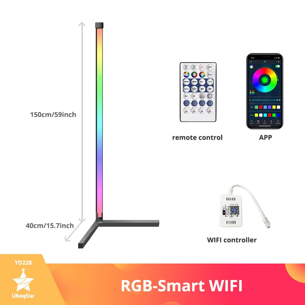 RGB LED Floor Lamp Bedroom Bedside Decoration Corner Floor Lamp WIFI Bluetooth App and Remote Control Indoor Atmosphere Lamp