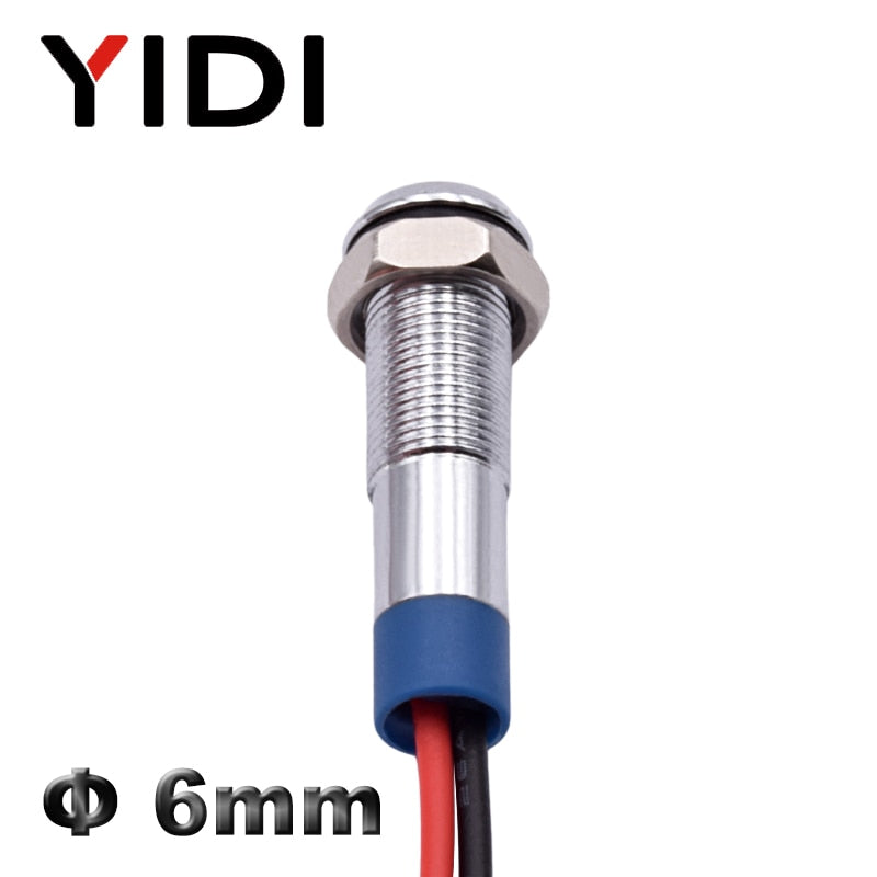 5/10pcs 6mm LED Metal Indicator Signal Lamp 6V 12V 24V 220V DC AC Flat Head Wire Leading Pilot Light Red Green Blue Amber White