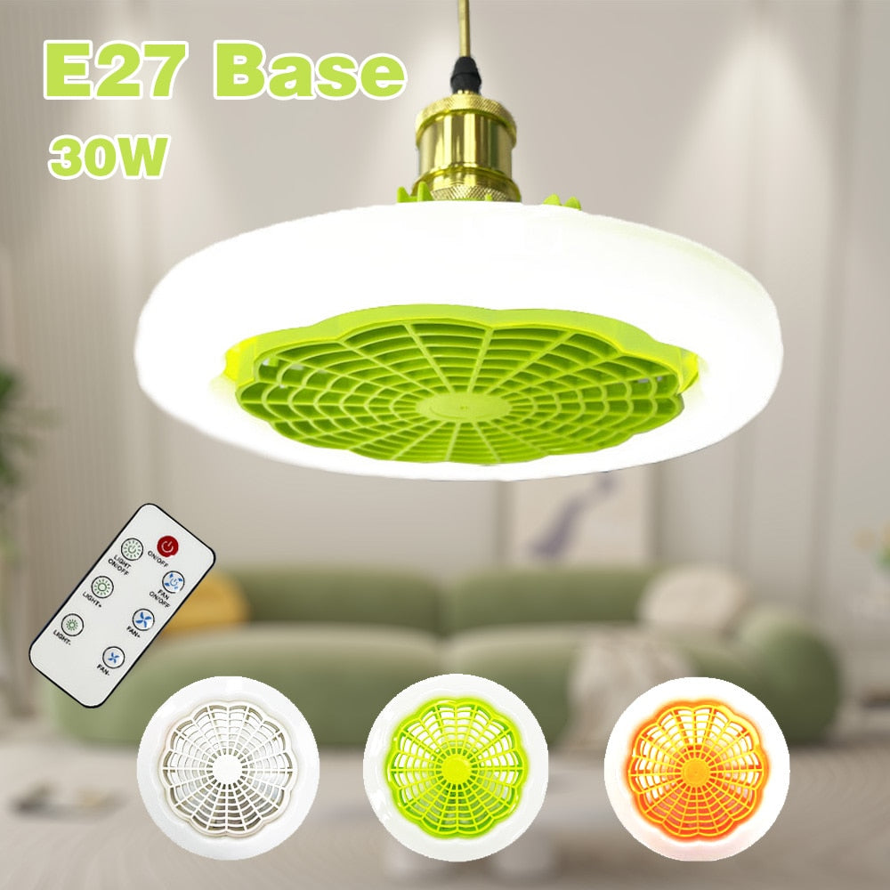 Electric Ceiling Fans with Light and Silent 30W E27 Base Led Ceiling Fan for Bedroom Home Household Kitchen