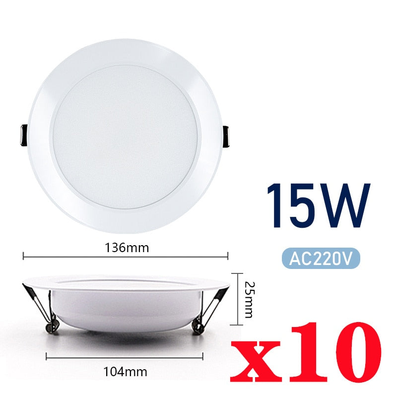 10pcs/lot Led Downlights 220V Ceiling Light 3W 5W 7W Recessed Down Light Round Panel Light 9W 12W 15W Spotlight Indoor Lighting