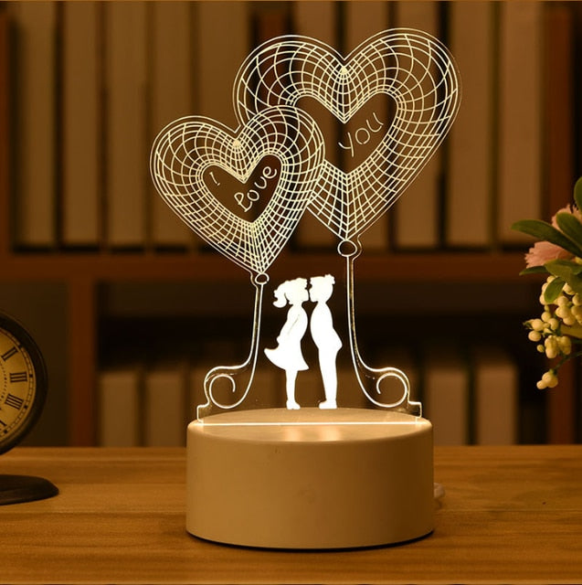 Romantic Love 3D Acrylic Led Lamp for Home Children's Night Light Table Lamp Birthday Party Decors Valentine's Day Bedside Lamp