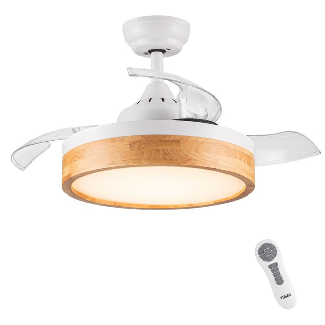 36 Inch Intergrate LED Ceiling Fan remote with Lighting with Round Solid Wood Shade Frame fan