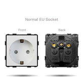  Wall Light Switches Glass Panel Parts White USB Sockets Function Parts  DIY EU CAT5 TV Sockets Power Outlet Parts