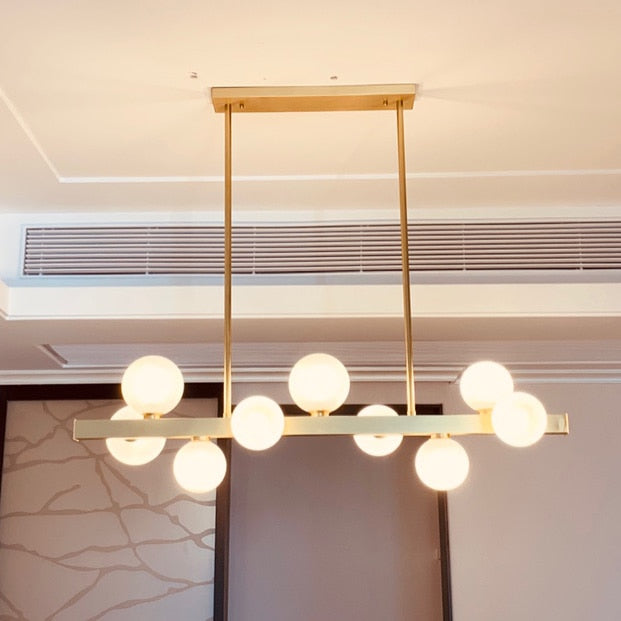 New All Copper Chandelier Modern Nordic7-9-12 Lights White Glass Ball Table Restaurant Strip Hanging Lamp Pendant Drop Lighting