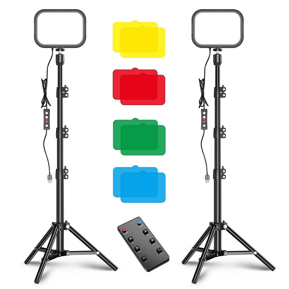 2Pack LED Fill Lamp Video Light Panel 3300K-5600K Photography Lighting Live Stream Photo Studio Light w Tripod Stand RGB Filters