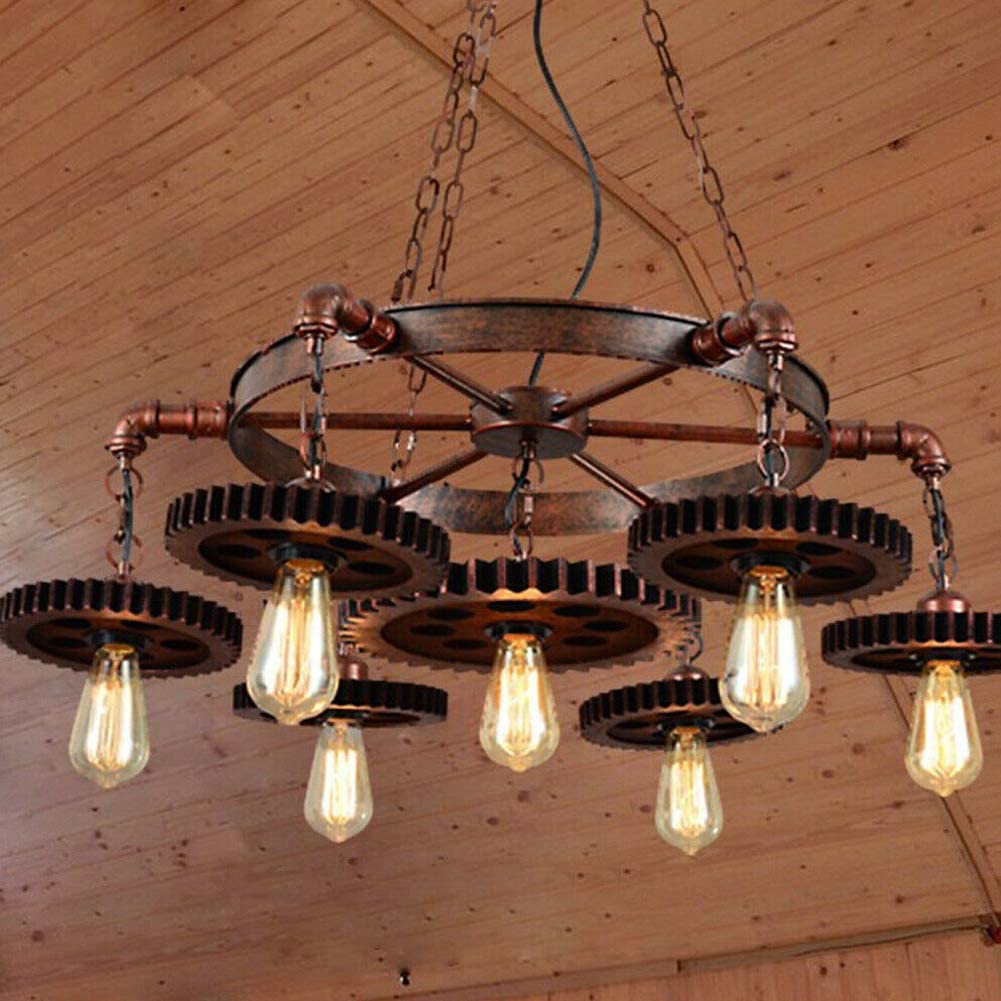 Industrial Chandelier Metal Bronze 7 Gear Steampunk Pendant Light