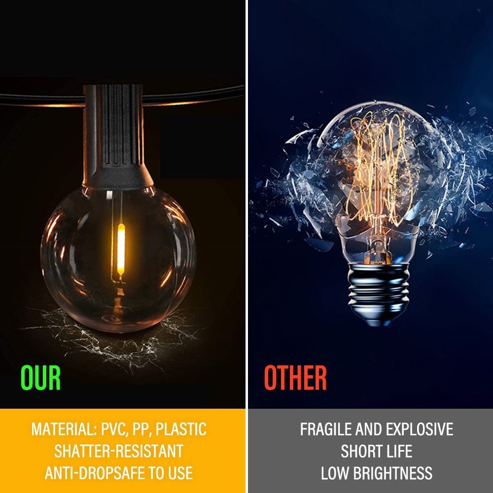 50FT LED G40 Ball String Lights Waterproof Outdoor Garden Garland String Lights Terrace Garden Pub Christmas Party Decoration