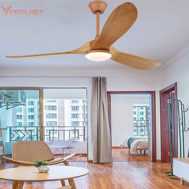 Luxury Natural Wooden Ceiling Fan Home Decorative Pendant Fan With Lamp Reversible Motor Suitable for Summer and Winter