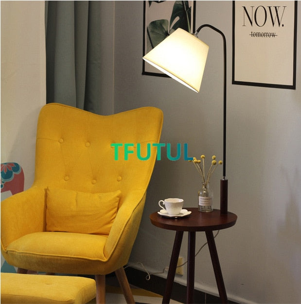 Nordic Wood Floor Lamps Modern Simple Creative Living Room LED Standard Light Tea Table Iron Sofa Lamp Home Decor