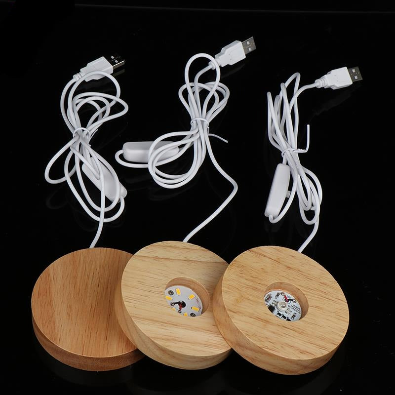 New Wood Light Base Rechargeable Remote Control Wooden LED Light Rotating Display Stand Lamp Holder Lamp Base Art Ornament