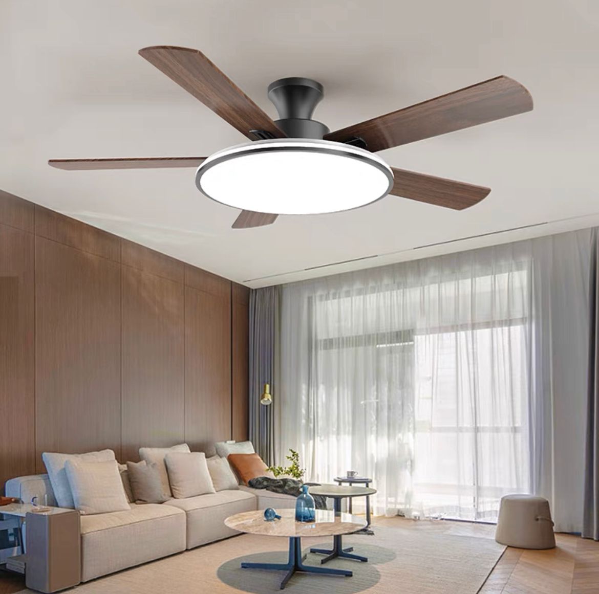 Creative Fan Lamp Living Room Modern Simple Dining Room Light Household Solid Wood Iron Style Ceiling Fan Lamp