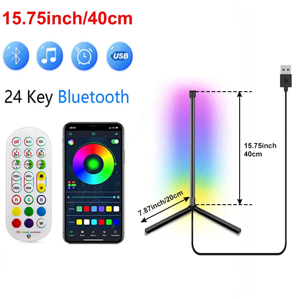 59 inch Corner Floor Lamp Dimmable APP Control Standing Lamps Remote LED RGB Light for Bedroom Decor Living Room Indoor Lighting