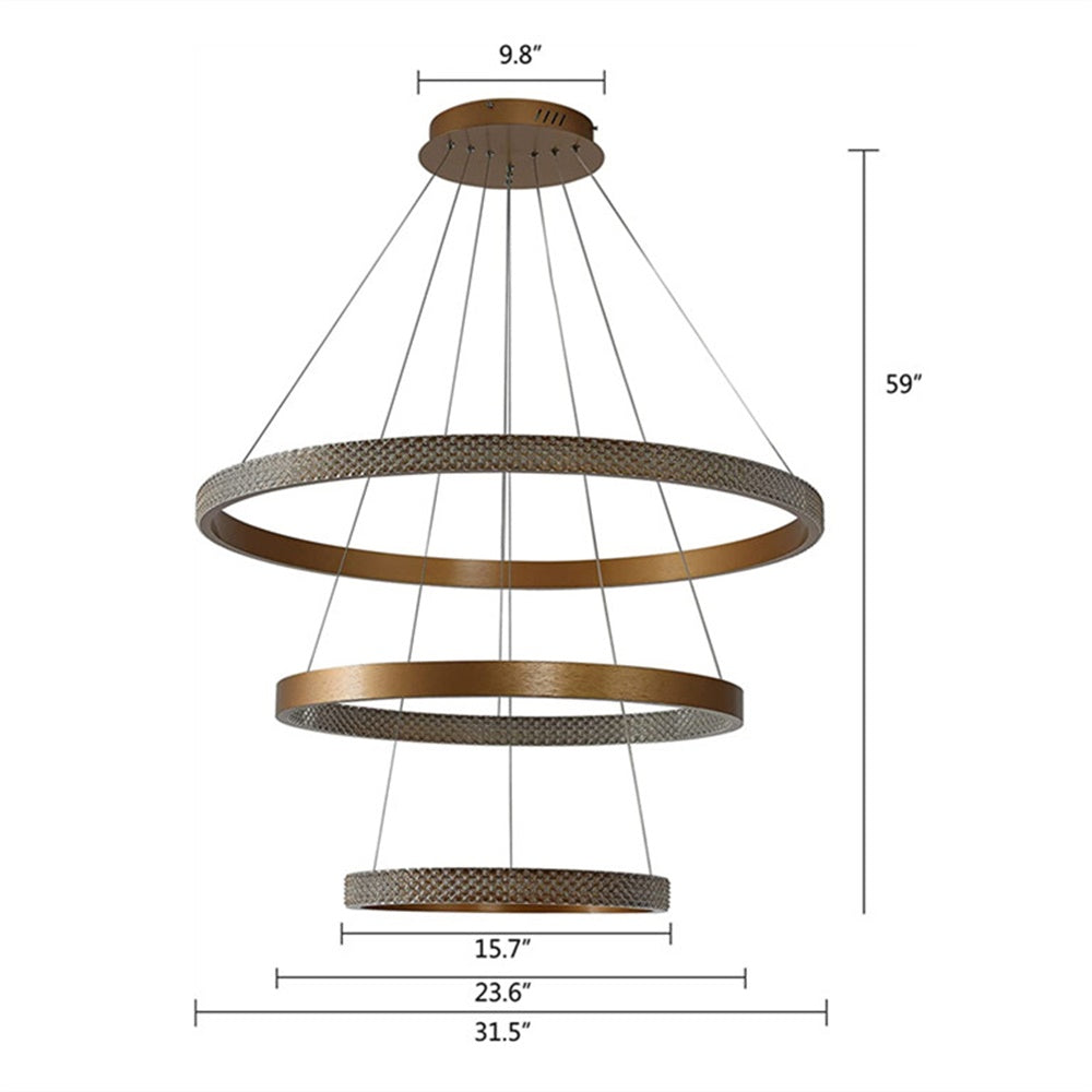 Modern 3 LED Circular Rings Pendent Light with Remote Control for Living Room