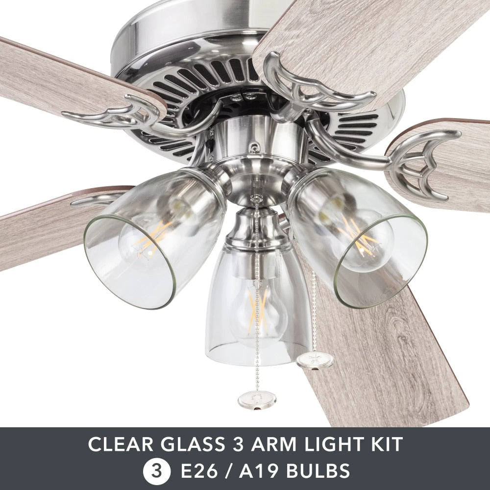52&quot; 5 Blade Satin Nickel Ceiling Fan with 3 Lights Ceiling Fans Room Decor Home Fan  Ceiling Fan with Led Light