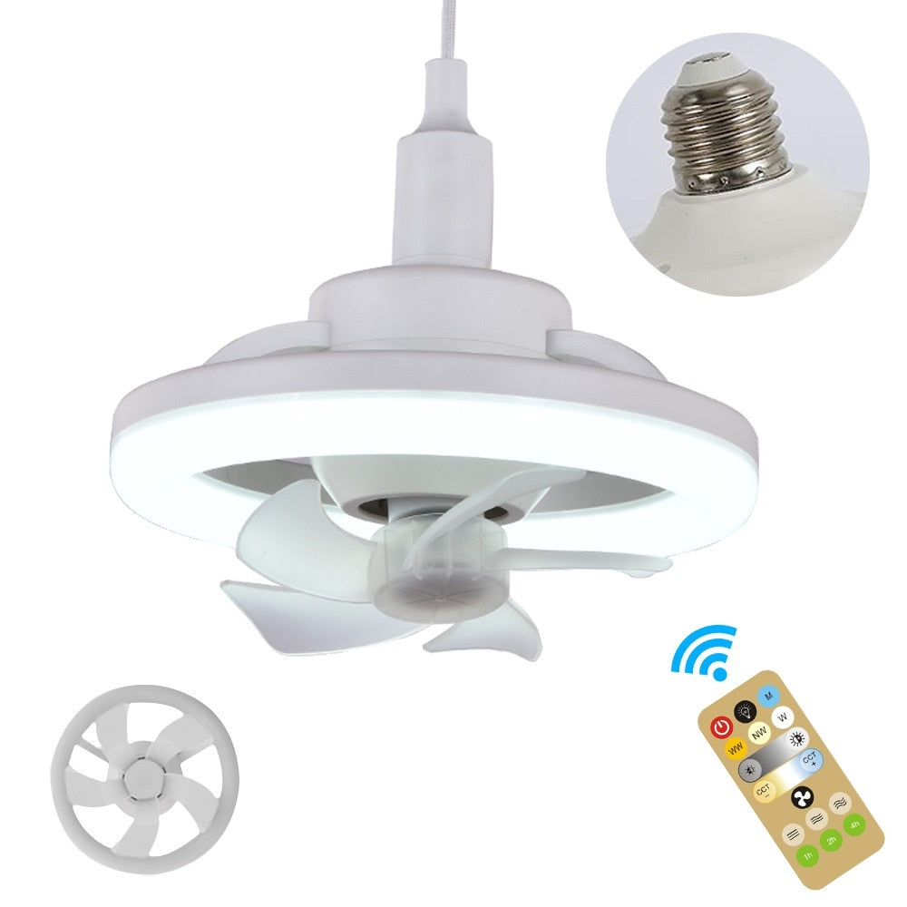 LED Fan Light 360° Rotation Ceiling Lamp E27 Ventilator 48/60W Lamp Remote Control Cooling Fan Dimming Lighting for Living Room