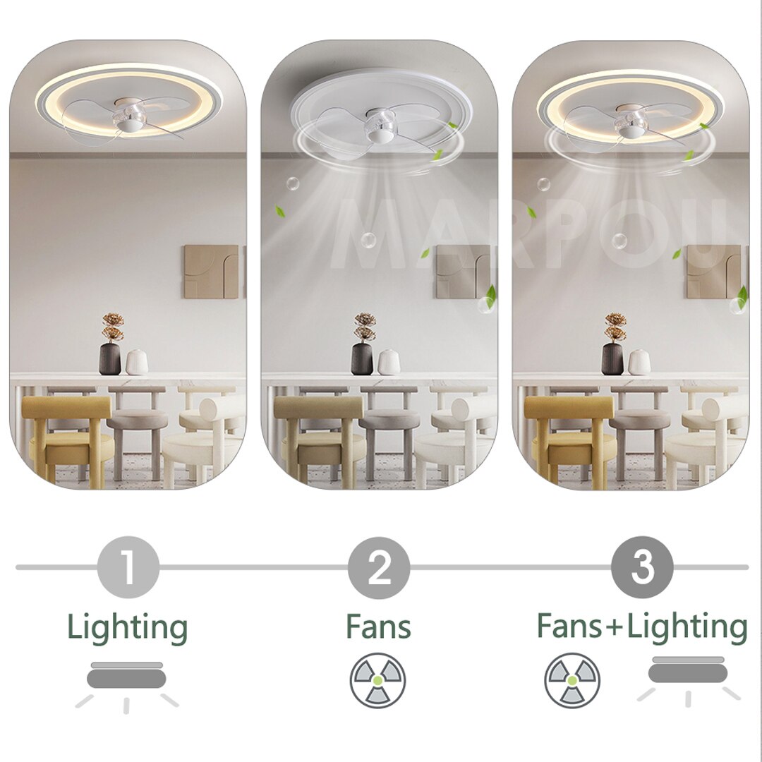 MARPOU ceiling fan with lighting remote control and APP control Lamp modern ceiling fans with led light For Bedroom Living room