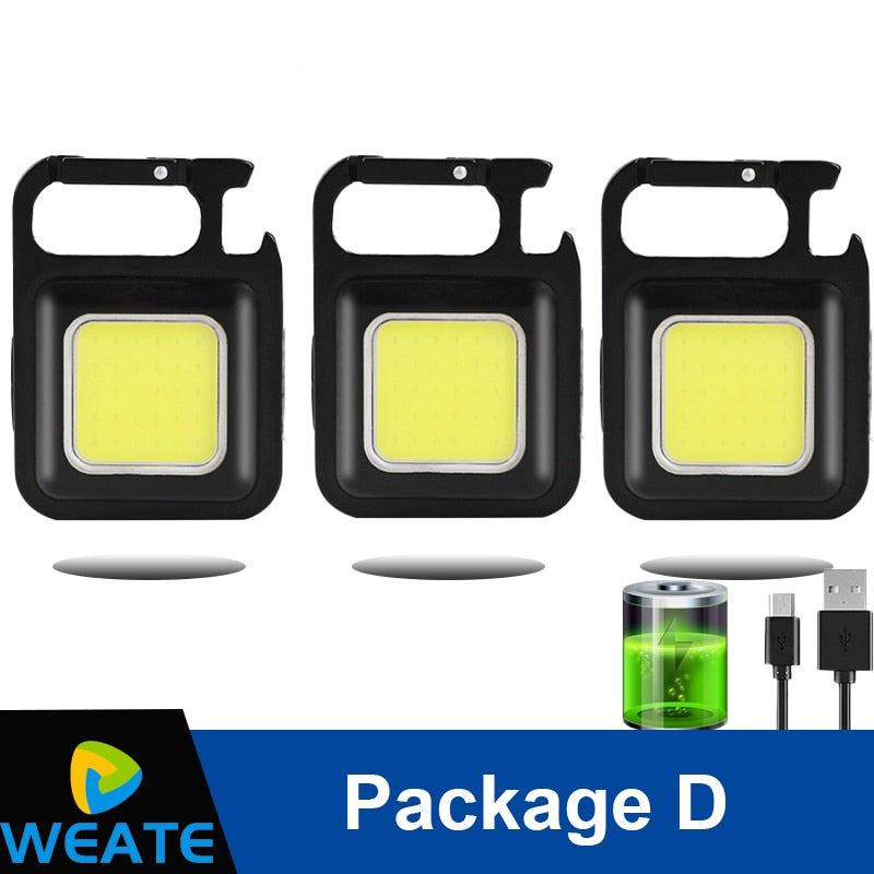 Mini LED Keychain Light Mutifuction Portable USB Rechargeable Pocket Work Light with Corkscrew Outdoor Camping Fishing Climbing