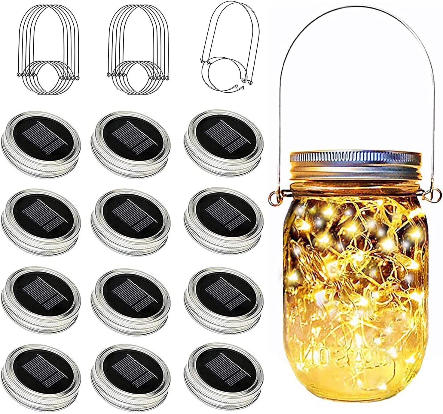 Solar Mason Jar Lid Lights Outdoor Waterproof Hanging Mason Jar Lights Christmas Lights for Garden Patio Porch Lawn Decoration