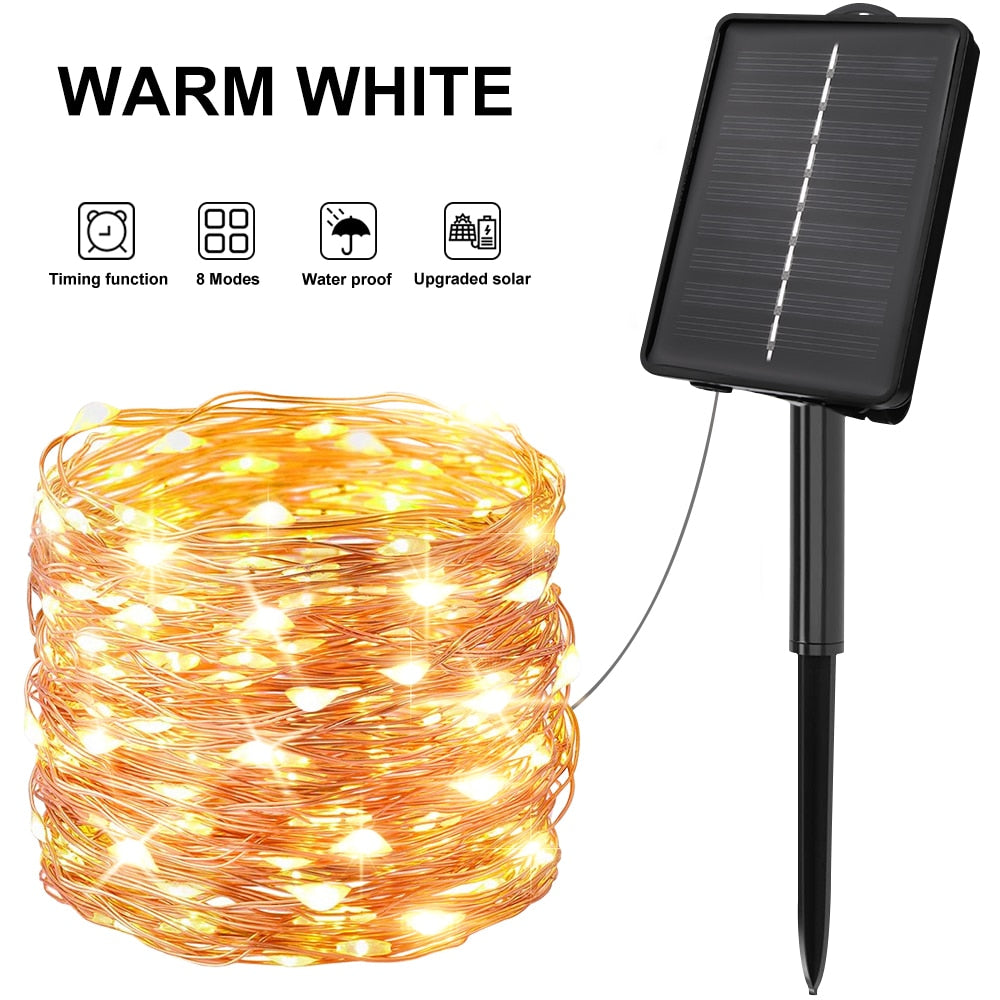LED Outdoor Solar Lamp String Lights timing 200/300 LEDs Fairy Holiday Christmas Party Garland Solar Garden Waterproof