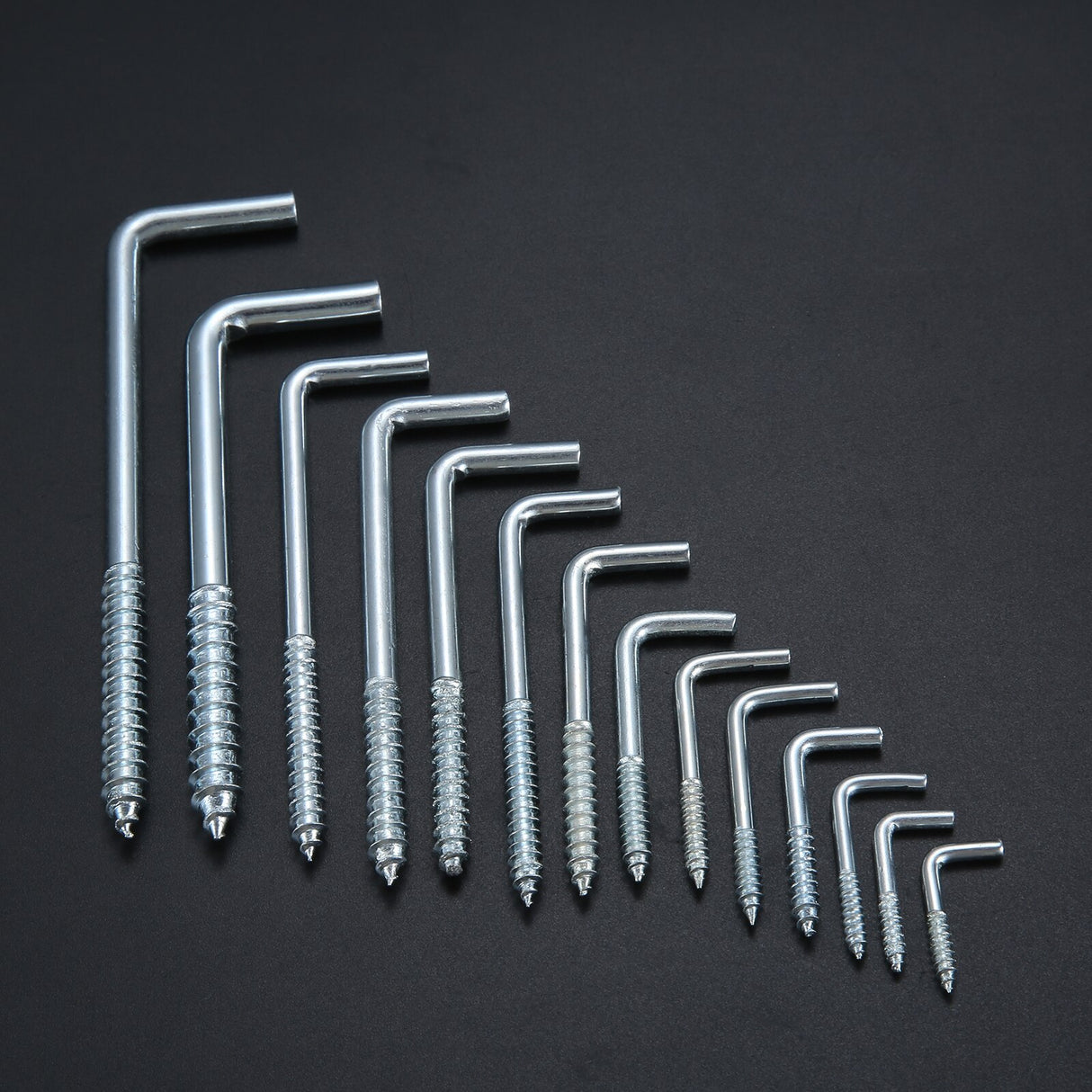 2/5/10/20pcs Square Bend Hook L Cup Hanger Screw-in Wall Picture Photo Frame Lamp Light Eyescrew 20-100mm 14-Sizes Zinc-Plated