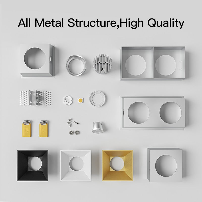 Square Recessed Downlight 16W Anti-glare High CRI Ceiling Spot Light Home Indoor Lighting Fixture