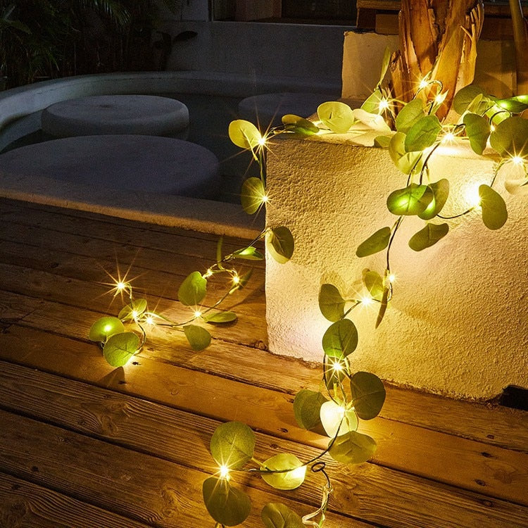 Flower Green Leaf String Lights Artificial Vine Fairy Lights Battery Powered Christmas Tree Garland Light for Wedding Home Decor