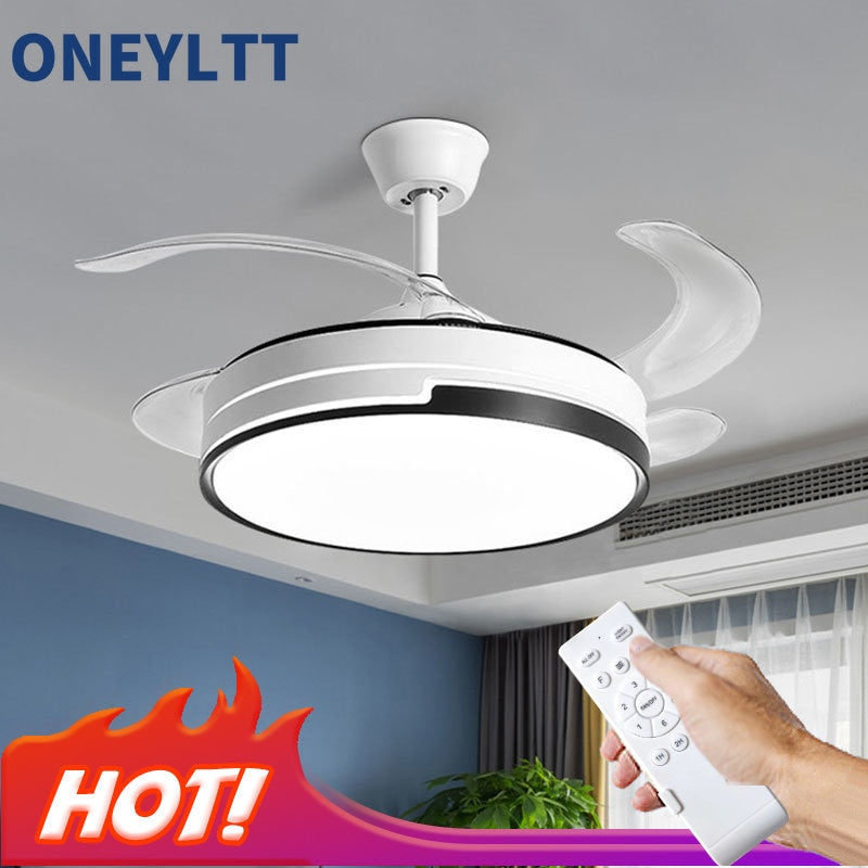 New 110V 220V Nordic Ceiling Fan Living Room Led Invisible Fan Lamp Ceiling Bedroom Fan Remote Control Reversible Blades Fans