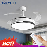 New 110V 220V Nordic Ceiling Fan Living Room Led Invisible Fan Lamp Ceiling Bedroom Fan Remote Control Reversible Blades Fans
