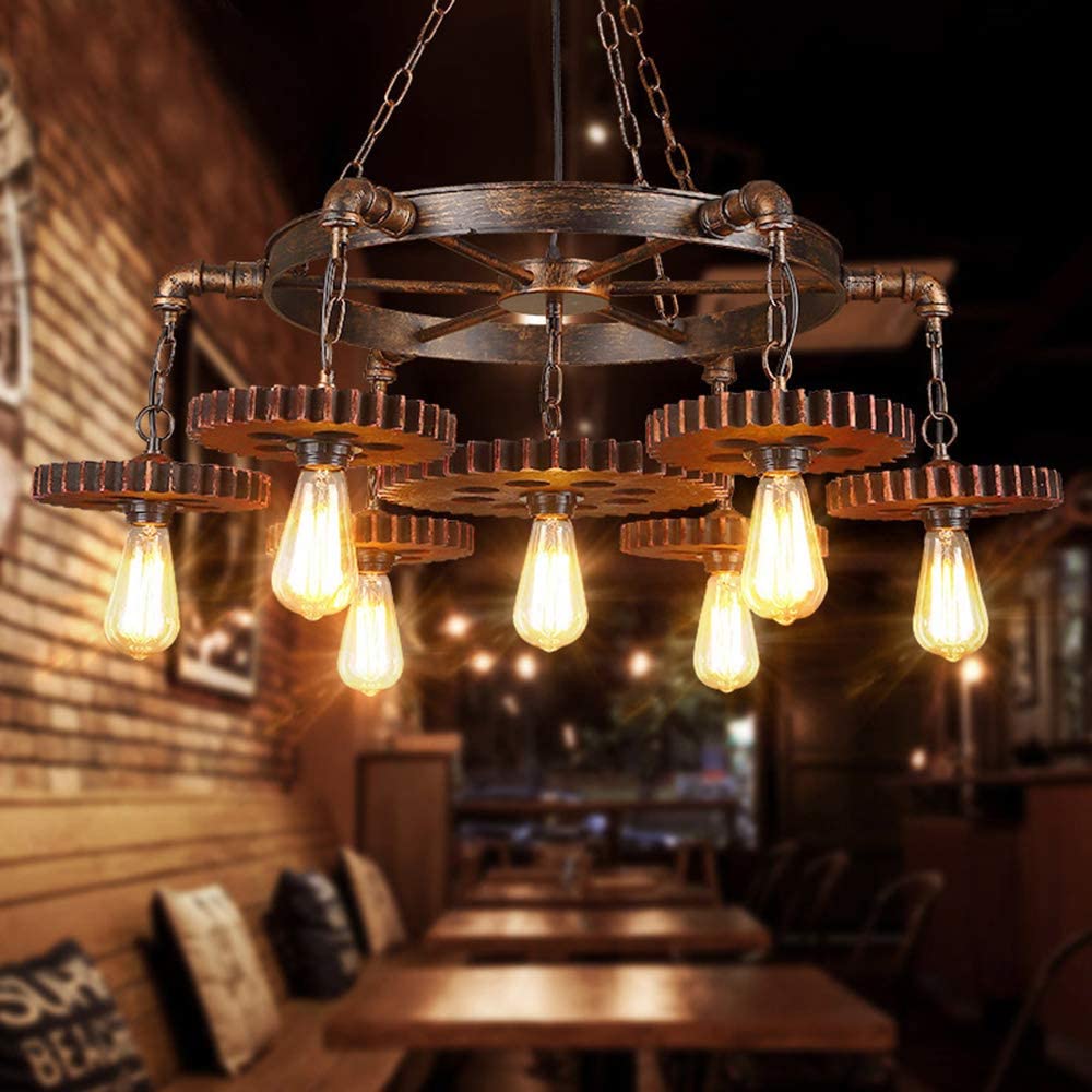 Industrial Chandelier Metal Bronze 7 Gear Steampunk Pendant Light