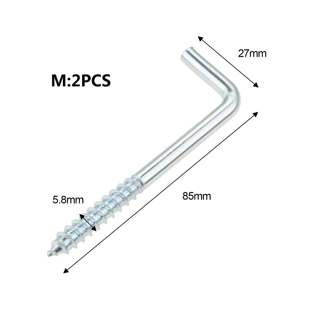 2/5/10/20pcs Square Bend Hook L Cup Hanger Screw-in Wall Picture Photo Frame Lamp Light Eyescrew 20-100mm 14-Sizes Zinc-Plated