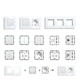  Wall Light Switches Glass Panel Parts White USB Sockets Function Parts  DIY EU CAT5 TV Sockets Power Outlet Parts