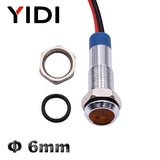 5/10pcs 6mm LED Metal Indicator Signal Lamp 6V 12V 24V 220V DC AC Flat Head Wire Leading Pilot Light Red Green Blue Amber White