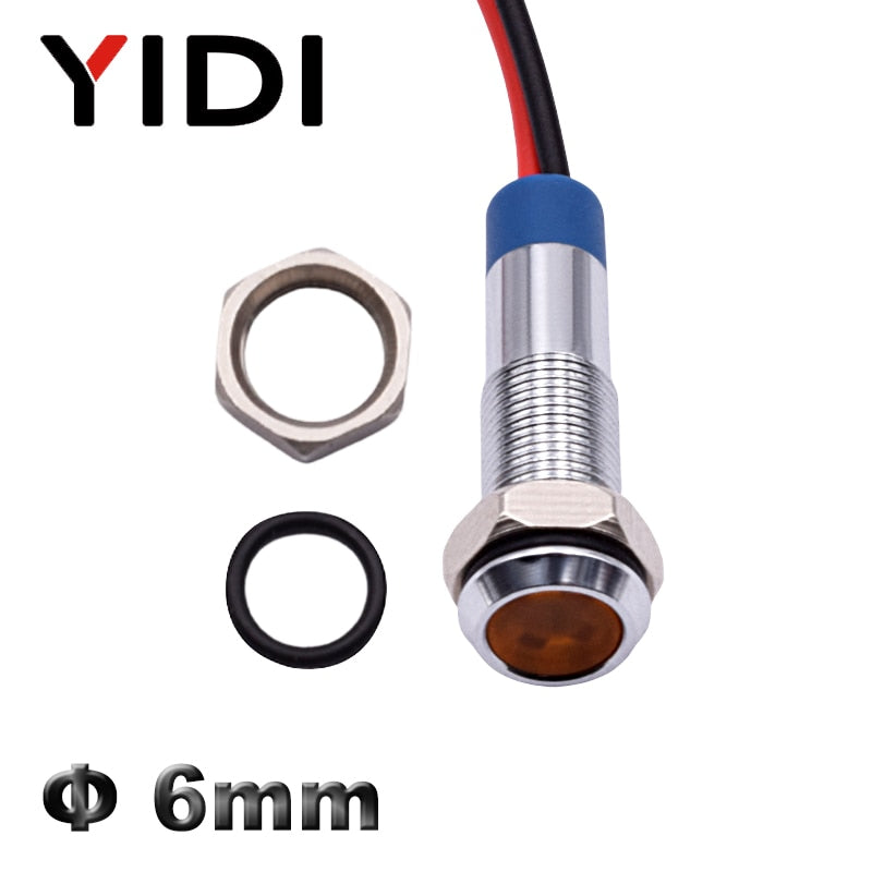 5/10pcs 6mm LED Metal Indicator Signal Lamp 6V 12V 24V 220V DC AC Flat Head Wire Leading Pilot Light Red Green Blue Amber White