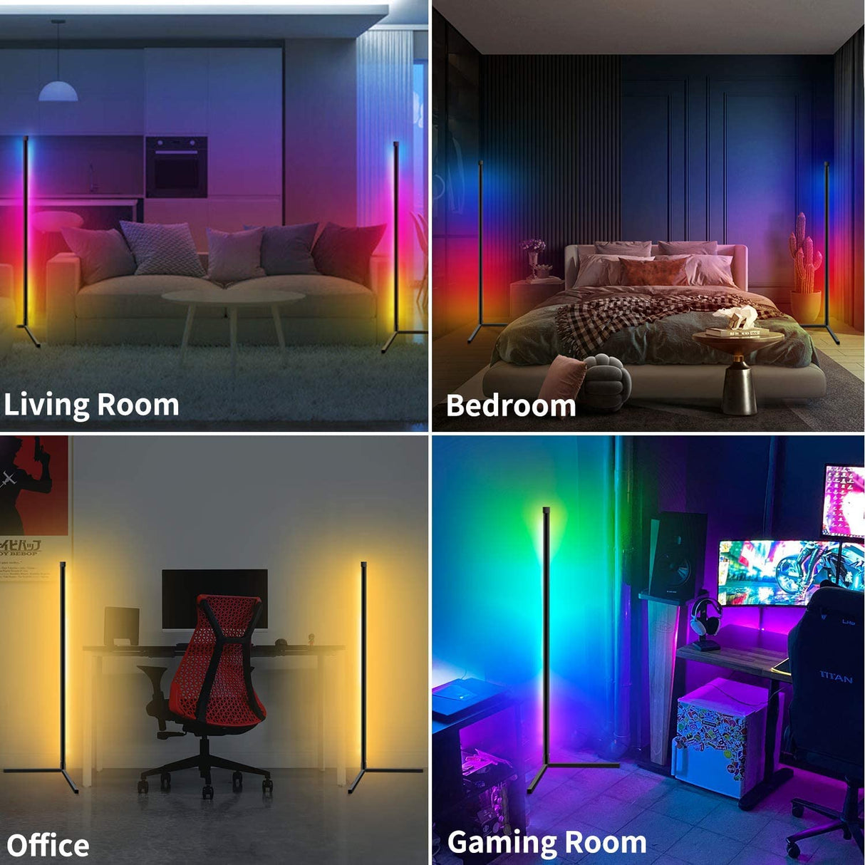 59 inch Corner Floor Lamp Dimmable APP Control Standing Lamps Remote LED RGB Light for Bedroom Decor Living Room Indoor Lighting