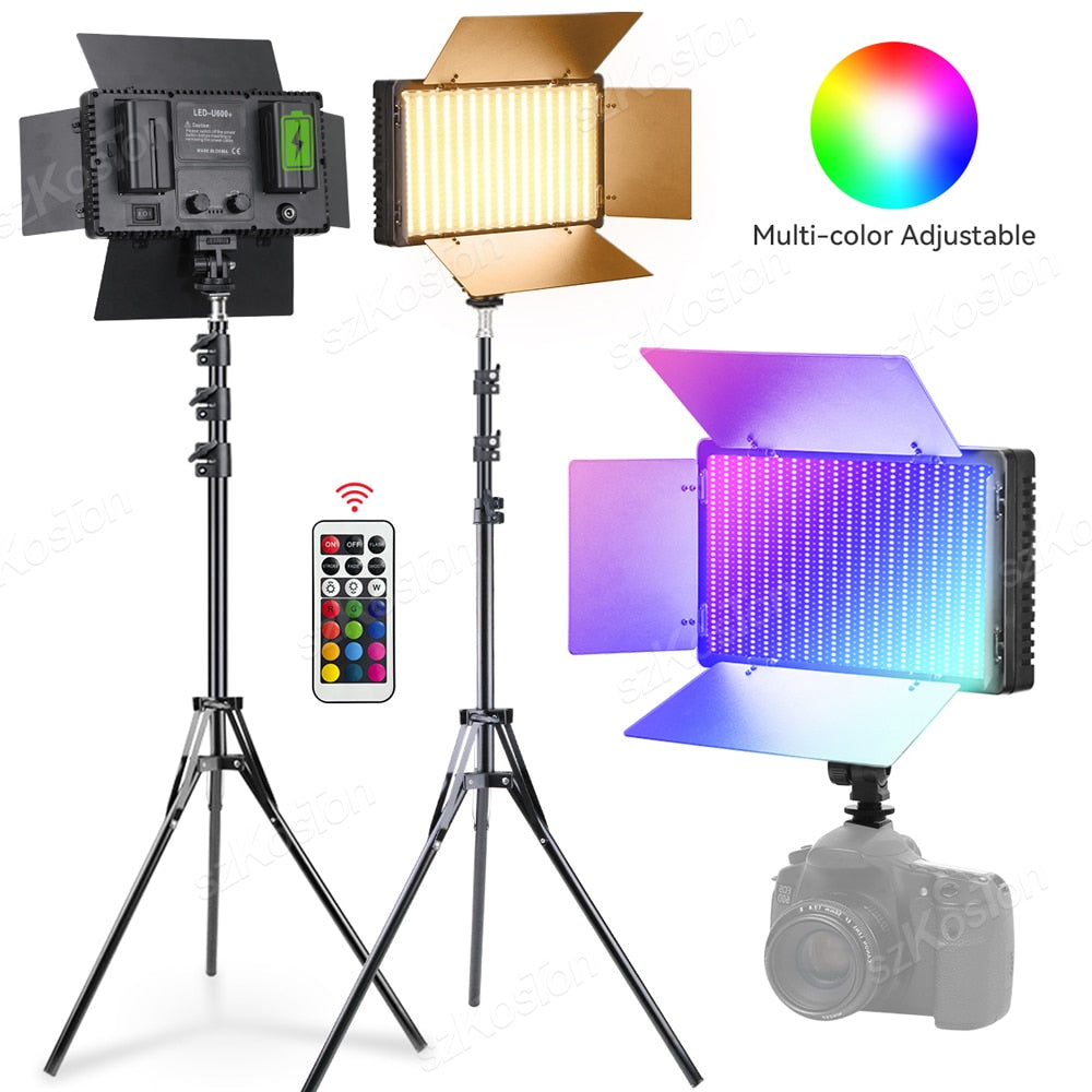 U800+ U600+ LED Video Light Photo Studio Lamp Bi-Color RGB Dimmable with Tripod Stand Remote for Photography Live Steaming