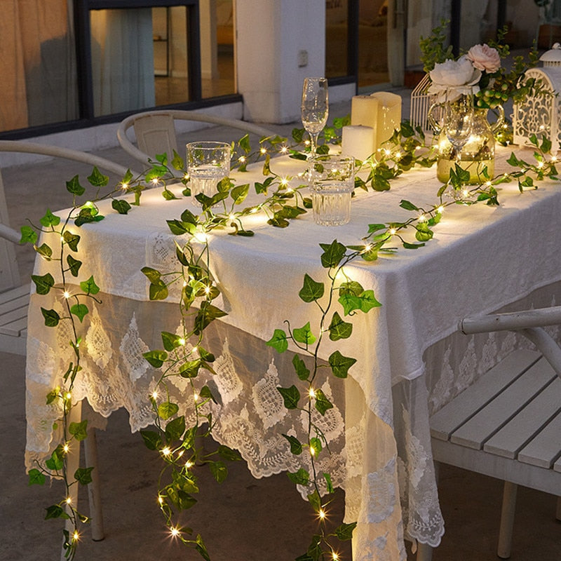 Flower Green Leaf String Lights Artificial Vine Fairy Lights Battery Powered Christmas Tree Garland Light for Wedding Home Decor