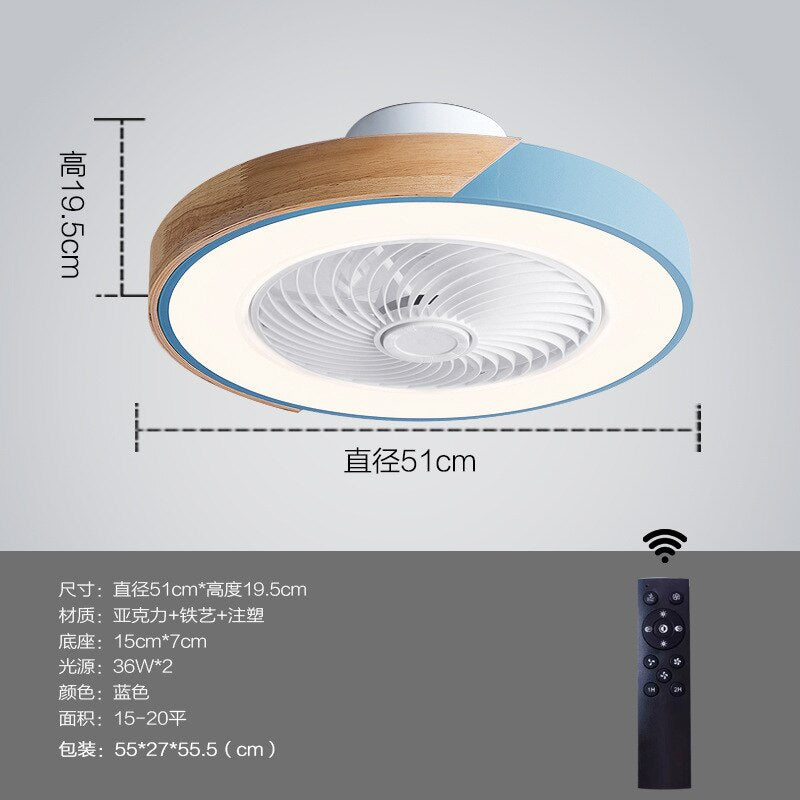 Intelligent ceiling fan with light, used for kitchen, dining room and bedroom decoration, 50cm silent invisible fan