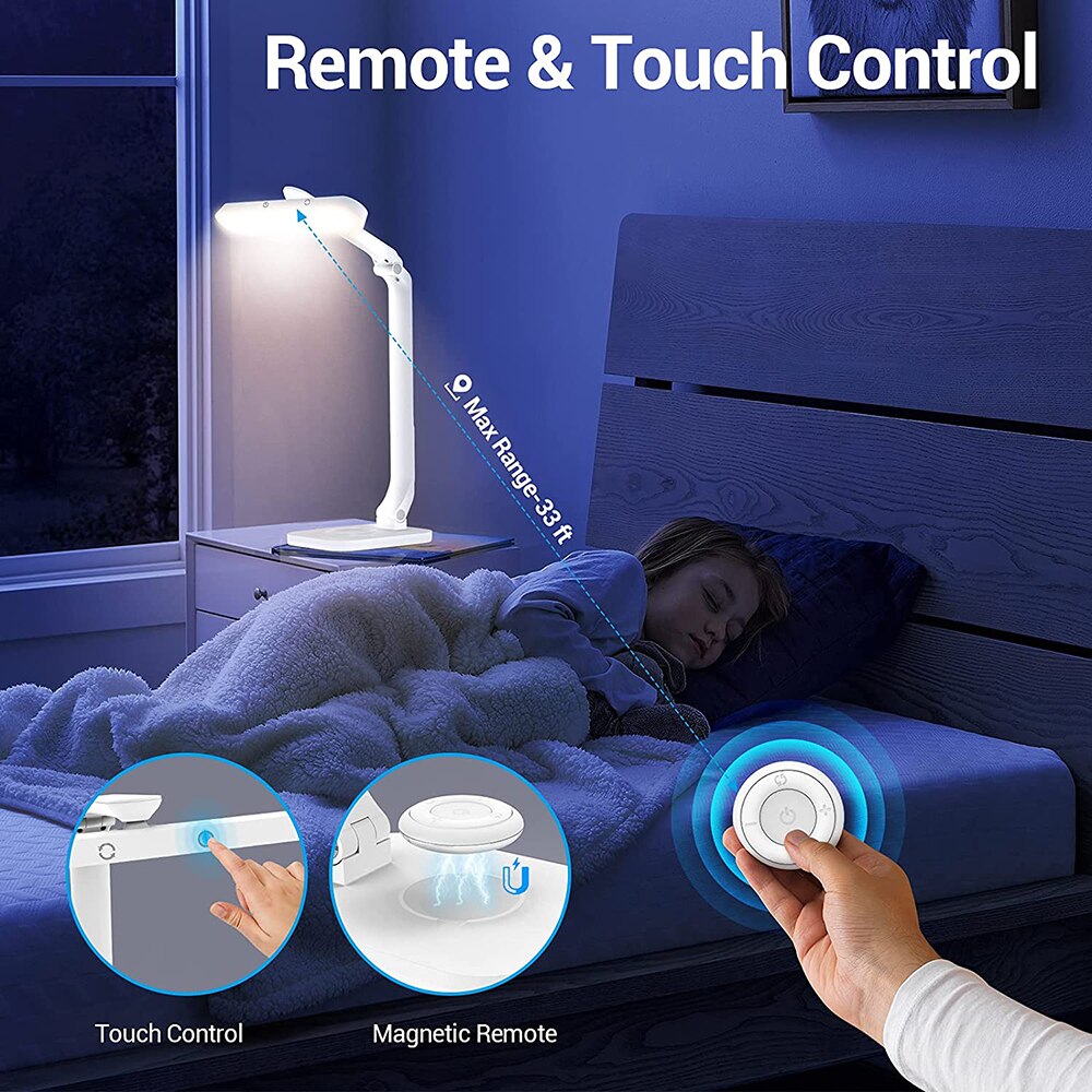 Remote Control Adjustable LED Desk Lamp Eye-Caring Office Light Rechargeable Touch Control Stepless Dimming Reading Table Lights