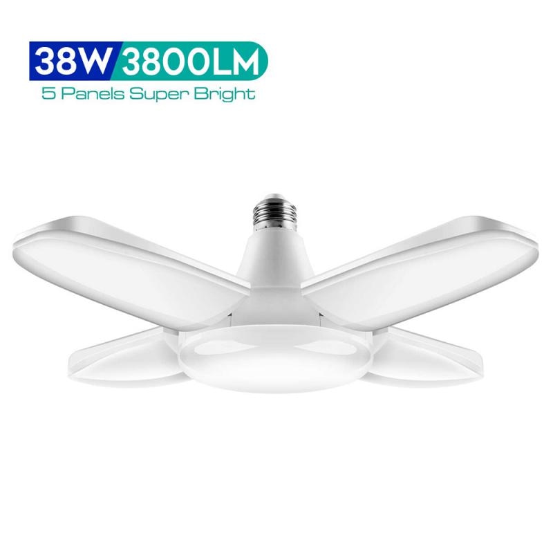 38W LED Garage Lights 4 Adjustable Fan Blades Deformable Workshop Warehouse Ceiling Lighting 6500K AC85-265V Foldable Fan Lamp