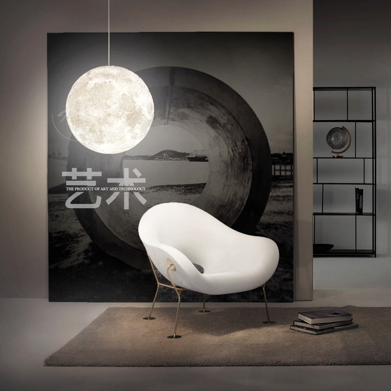 Novelty Creative Pendant Light 3D Print Moon Atmosphere Chandeliers Restaurant Bar Living Dining Room Lamp Suspension Luminaire
