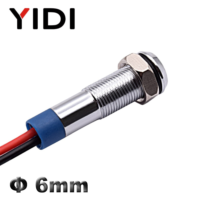 5/10pcs 6mm LED Metal Indicator Signal Lamp 6V 12V 24V 220V DC AC Flat Head Wire Leading Pilot Light Red Green Blue Amber White