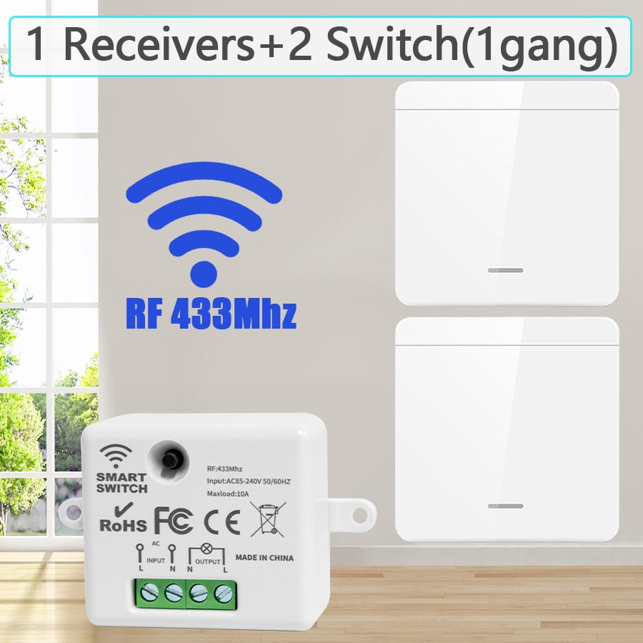 1/2/3 Gang Wireless Wall Switch RF 433Mhz Interrupt Light Switch Remote Control 86 10A 110V 220V Receiver for Lamp LED Fan