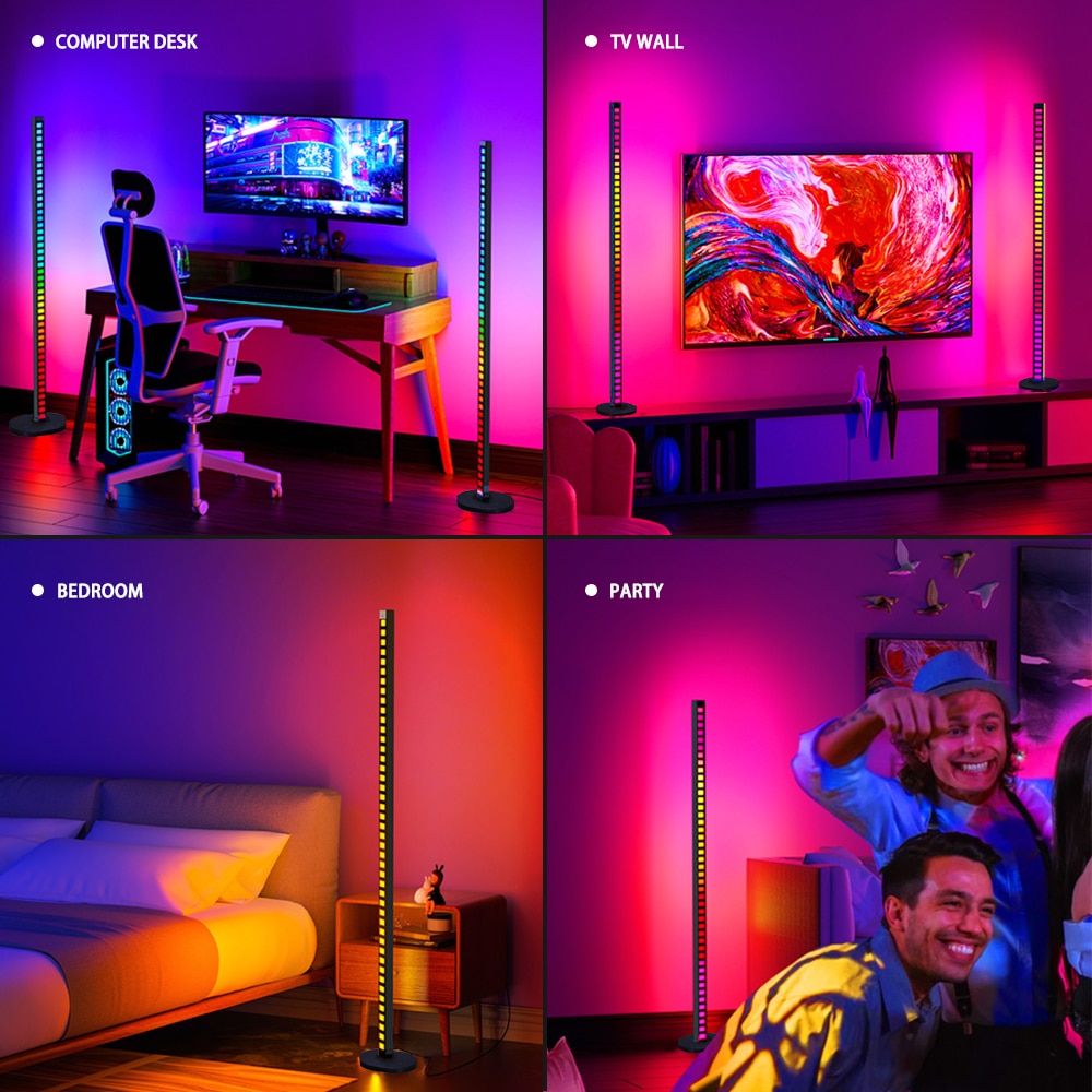 Bluetooth LED Floor Lamp RGBIC Music Synchronized Turn Corner Floor Lamp APP Remote Control Bedroom Game Room Party Decoration