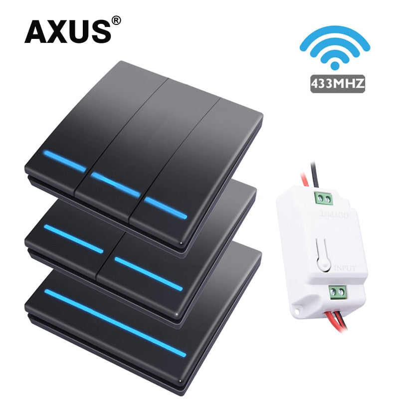 AXUS RF 433Mhz Switch Wireless Wall Switch 86 Wall Panel Transmitter Safety Switch AC 110V 220V Relay Interruptor for Light Lamp