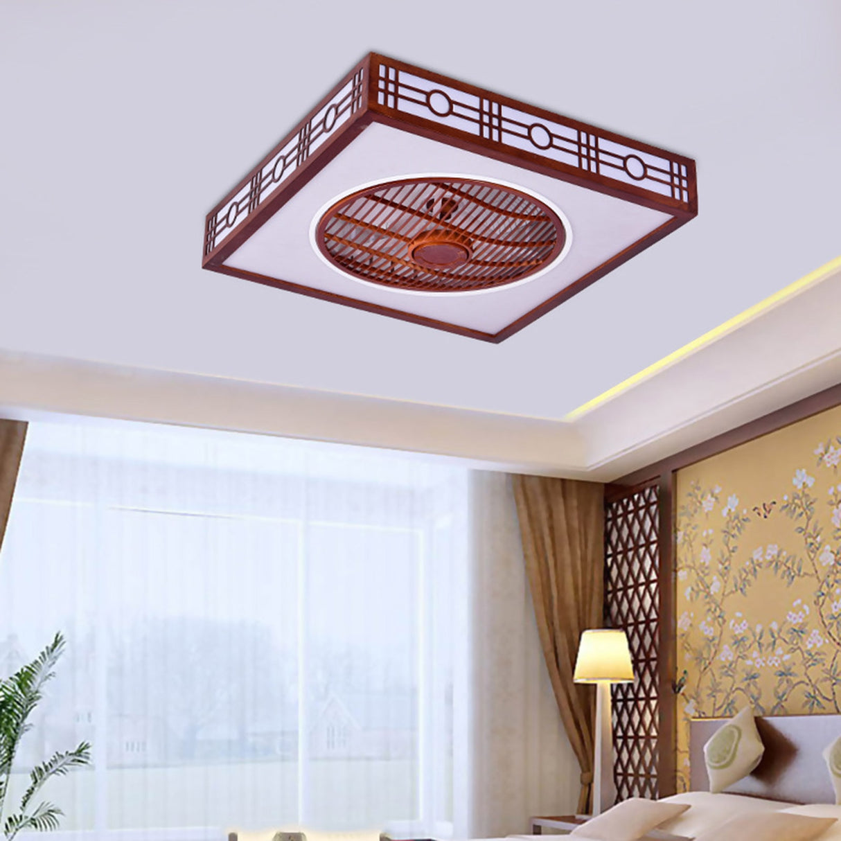 Modern Acrylic Semi Flush Mount LED Invisible Ceiling Fan Lighting with Remote Control 3-Light Color and 3-Speed Changeable